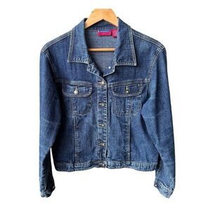 Westport Denim Jean Jacket Blue Dark Wash Denim Button Up Trucker Size Medium